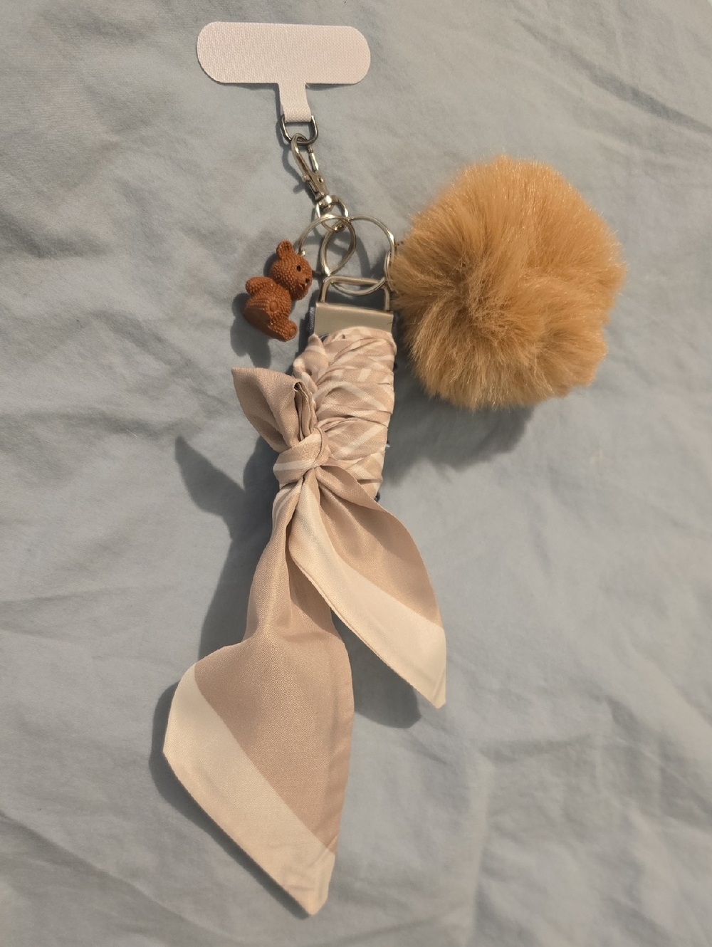 Pom Pom Keychain Purse Charm Phone Wristlet with Bear